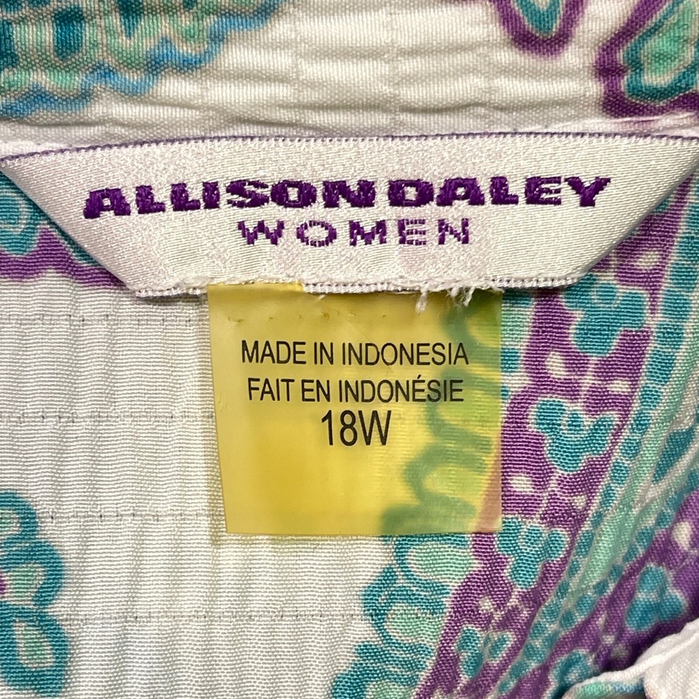 Allison Daley Button Up Shirt Women 18W White Paisley 3/4 Sleeve Seersucker - Picture 8 of 10